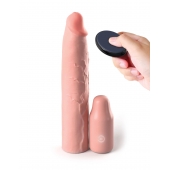 Телесная вибронасадка на член 3  Vibrating Mega X-tension with Remote - 22,9 см. - Pipedream - в Домодедово купить с доставкой
