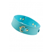 Голубой кожаный однослойный ошейник с прошивкой - Pecado - купить с доставкой в Домодедово