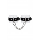 Бело-черные кожаные наручники с одним ремешком с люверсами - Pecado - купить с доставкой в Домодедово