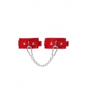 Красные кожаные узкие оковы со скруглёнными углами - Pecado - купить с доставкой в Домодедово