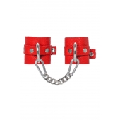 Красные мягкие кожаные наручники с люверсами - Pecado - купить с доставкой в Домодедово