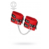 Красно-черные мягкие оковы с двумя ремешками с люверсами - Pecado - купить с доставкой в Домодедово
