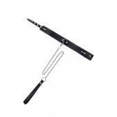 Кожаный двухслойный ошейник с белой строчкой и поводком - Pecado - купить с доставкой в Домодедово