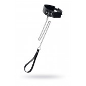 Кожаный двухслойный ошейник с белой строчкой и поводком - Pecado - купить с доставкой в Домодедово