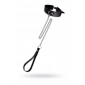 Кожаный двухслойный ошейник с красной строчкой и поводком - Pecado - купить с доставкой в Домодедово