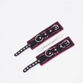 Черно-розовые кожаные наручники с розовой строчкой - Crazy Handmade - купить с доставкой в Домодедово