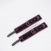 Черно-розовые кожаные оковы с розовой строчкой - Crazy Handmade - купить с доставкой в Домодедово