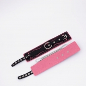 Черно-розовые кожаные оковы с розовой строчкой - Crazy Handmade - купить с доставкой в Домодедово