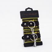 Черно-желтые кожаные наручники с жёлтой строчкой - Crazy Handmade - купить с доставкой в Домодедово