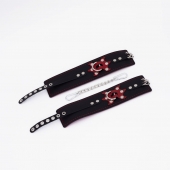 Черные кожаные оковы с красным декором и строчкой - Crazy Handmade - купить с доставкой в Домодедово