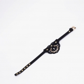 Черный фигурный кожаный ошейник с золотистой фурнитурой - Crazy Handmade - купить с доставкой в Домодедово