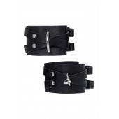 Черные кожаные оковы с двумя перекрёстными ремешками - Pecado - купить с доставкой в Домодедово