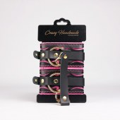 Черные кожаные оковы с розовой строчкой - Crazy Handmade - купить с доставкой в Домодедово