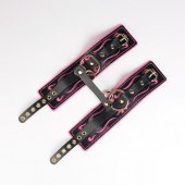 Черные кожаные оковы с розовой строчкой - Crazy Handmade - купить с доставкой в Домодедово