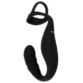 Черное эрекционное кольцо со стимуляцией промежности и анальной пробкой Cock Ring with RC Prostate Plug - Orion - в Домодедово купить с доставкой