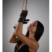 Черные высокие кожаные наручники для подвешивания - Crazy Handmade - купить с доставкой в Домодедово