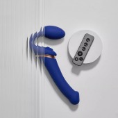 Синий безремневой страпон Multi Orgasm Bendable Strap-On size XL с клиторальной стимуляцией - Strap-on-me - купить с доставкой в Домодедово