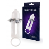 Эластичная насадка на пенис с подхватом мошонки и стимулирующими «ресничками» - Sextaz - в Домодедово купить с доставкой