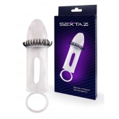 Закрытая насадка на пенис с подхватом мошонки и стимулирующими «ресничками» - Sextaz - в Домодедово купить с доставкой