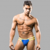 Синие мужские трусы-стринги с двойными бретелями - Romeo Rossi купить с доставкой