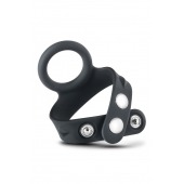 Черное эрекционное кольцо с подхватом мошонки на кнопках VS6 - Blush Novelties - в Домодедово купить с доставкой