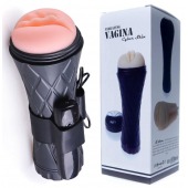 Телесный мастурбатор-вагина в черной колбе с вибрацией - Boys of Toys - в Домодедово купить с доставкой