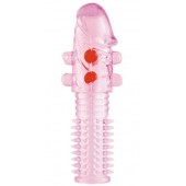 Гелевая розовая насадка с шариками и шипами - 14 см. - ToyFa - в Домодедово купить с доставкой