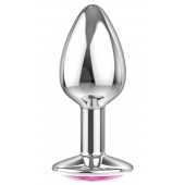 Малая серебристая анальная пробка Diamond Pink Sparkle Small с розовым кристаллом - 7 см. - Lola Games - купить с доставкой в Домодедово