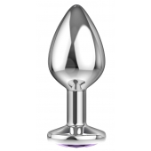 Большая серебристая анальная пробка Diamond Purple Sparkle Large с фиолетовым кристаллом - 8 см. - Lola Games - купить с доставкой в Домодедово