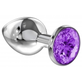 Большая серебристая анальная пробка Diamond Purple Sparkle Large с фиолетовым кристаллом - 8 см. - Lola Games - купить с доставкой в Домодедово