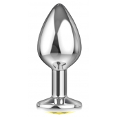 Большая серебристая анальная пробка Diamond Yellow Sparkle Large с жёлтым кристаллом - 8 см. - Lola Games - купить с доставкой в Домодедово