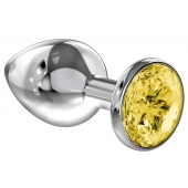 Большая серебристая анальная пробка Diamond Yellow Sparkle Large с жёлтым кристаллом - 8 см. - Lola Games - купить с доставкой в Домодедово