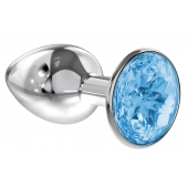 Малая серебристая анальная пробка Diamond Light blue Sparkle Small с голубым кристаллом - 7 см. - Lola Games - купить с доставкой в Домодедово