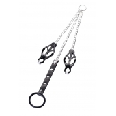 Черно-серебристые зажимы для сосков с кольцом для пениса TOYFA Metal - ToyFa - купить с доставкой в Домодедово