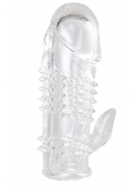 Прозрачная гелевая насадка с шипами и клиторальным отростком - 13 см. - Toyfa Basic - в Домодедово купить с доставкой