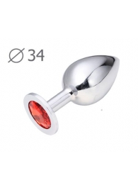 Коническая серебристая анальная втулка с красным кристаллом - 8,2 см. - Anal Jewelry Plug - купить с доставкой в Домодедово