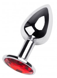 Маленькая коническая серебристая анальная пробка с красным кристаллом - 7 см. - ToyFa - купить с доставкой в Домодедово