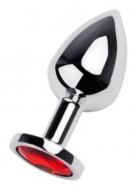 Серебристая коническая анальная пробка с красным кристаллом - 8 см. - ToyFa - купить с доставкой в Домодедово