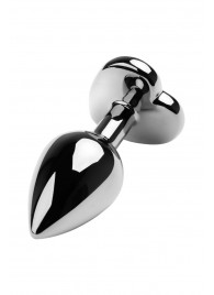 Серебристая коническая анальная пробка с красным кристаллом-сердечком - 7 см. - ToyFa - купить с доставкой в Домодедово