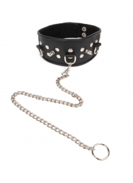 Черный ошейник с шипами и металлическим поводком-цепочкой - Notabu - купить с доставкой в Домодедово