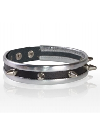 Серебристо-черный узкий ошейник с шипами - Sitabella - купить с доставкой в Домодедово