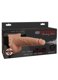Телесный полый страпон с имитацией эякуляции 7.5  Hollow Squirting Strap-On with Balls Flesh - 21,6 см. - Pipedream - купить с доставкой в Домодедово