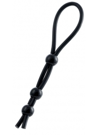 Черное лассо на пенис с тремя бусинами - A-toys - в Домодедово купить с доставкой