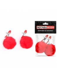 Зажимы для сосков с красным пушком - Notabu - купить с доставкой в Домодедово
