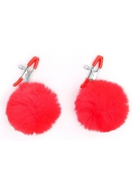 Зажимы для сосков с красным пушком - Notabu - купить с доставкой в Домодедово