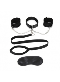Чёрный ошейник с наручниками и поводком Collar Cuffs   Leash Set - Lux Fetish - купить с доставкой в Домодедово