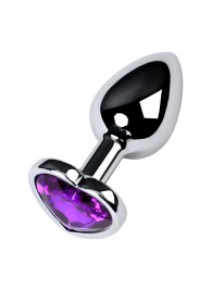Серебристая коническая анальная пробка с фиолетовым кристаллом-сердечком - 7 см. - ToyFa - купить с доставкой в Домодедово