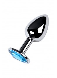 Серебристая конусовидная анальная пробка с голубым кристаллом - 7 см. - ToyFa - купить с доставкой в Домодедово
