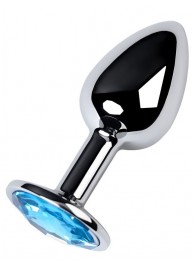 Серебристая конусовидная анальная пробка с голубым кристаллом - 7 см. - ToyFa - купить с доставкой в Домодедово