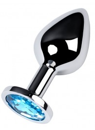 Серебристая конусовидная анальная пробка с голубым кристаллом - 8 см. - ToyFa - купить с доставкой в Домодедово